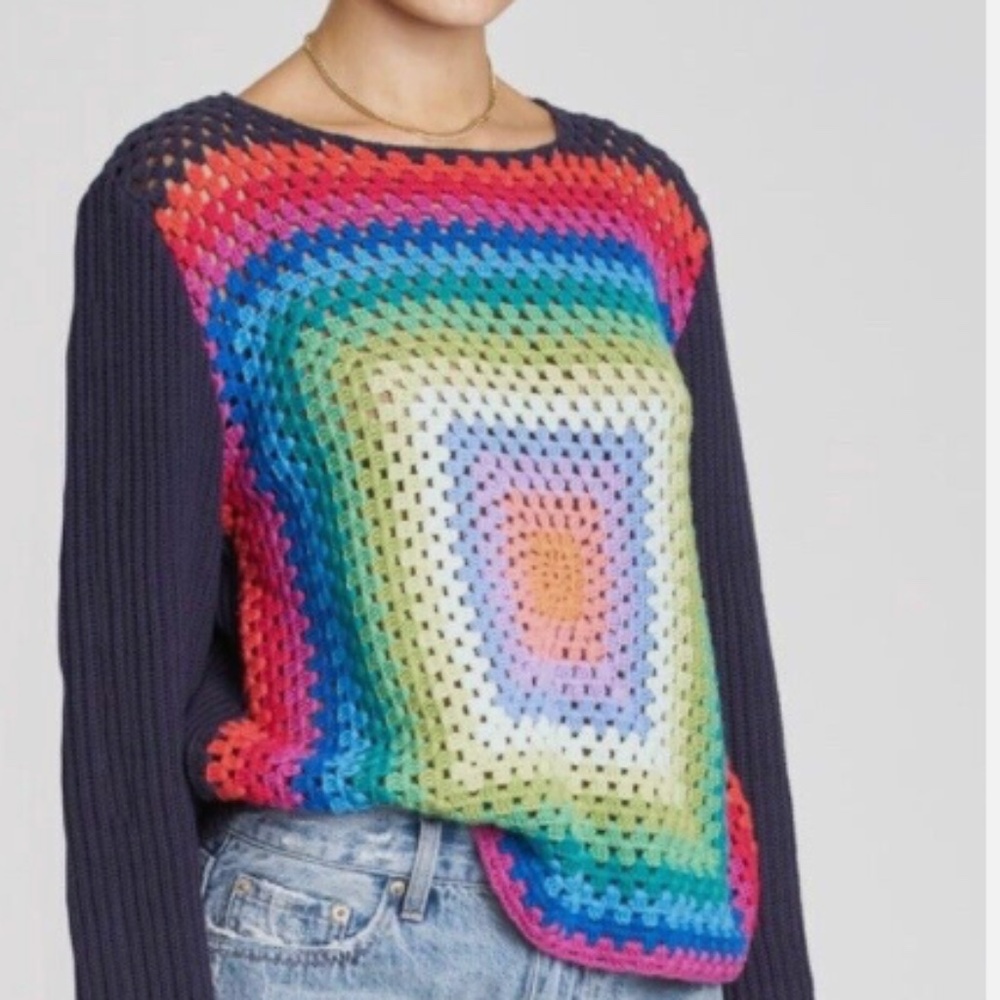 Pistola Claudine Crochet Sweater Cotton Knit Rainbow Navy